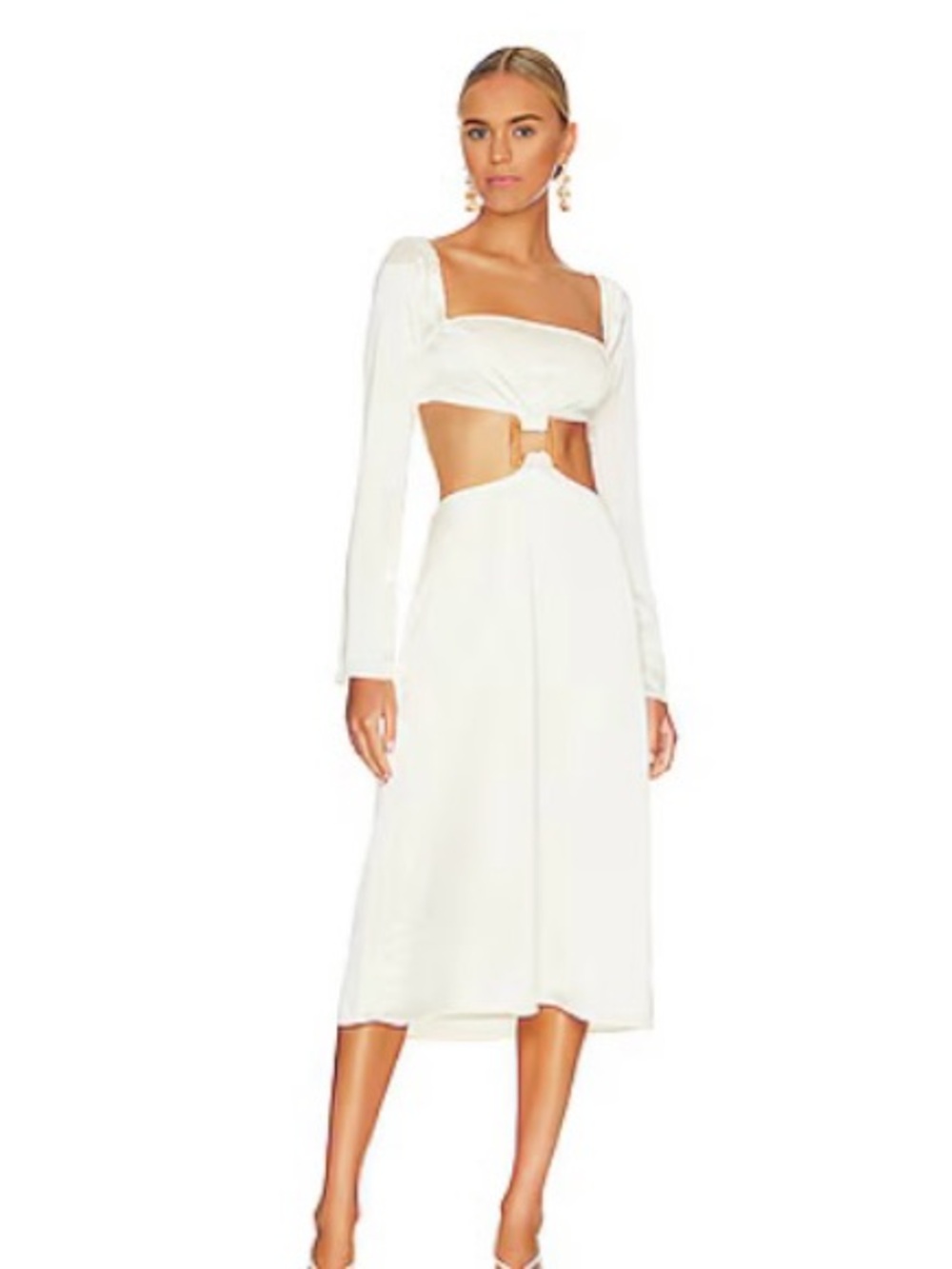 WeWoreWhat White Cutout Long-Sleeve Midi Dress